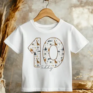 10th Birthday Safari Animals Theme Personalised Kids T Shirt