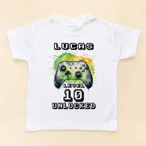 10th Birthday Unlocked Gamer Personalised Kids T Shirt
