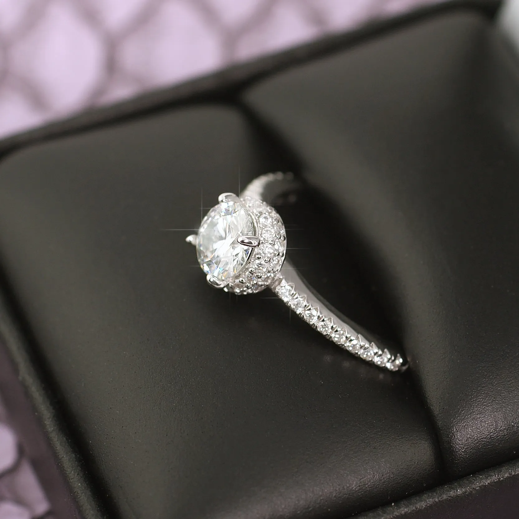 1.17 CTW Moissanite Round Fancy Halo Engagement Ring