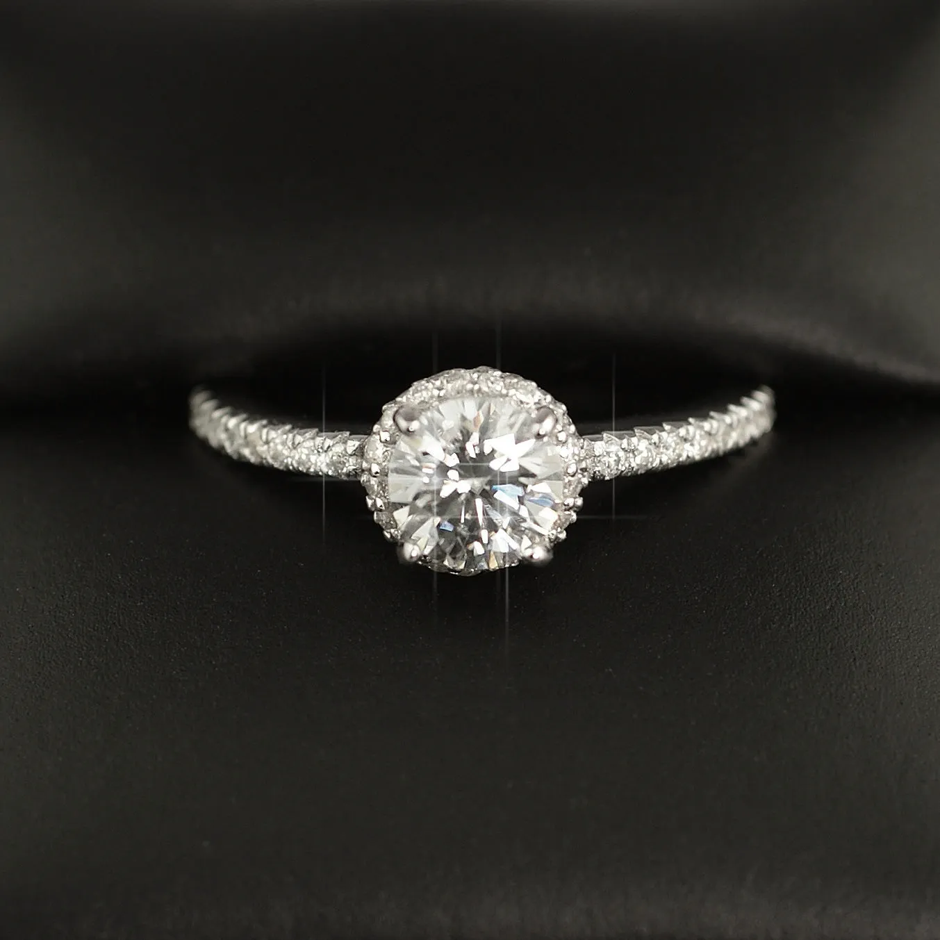 1.17 CTW Moissanite Round Fancy Halo Engagement Ring