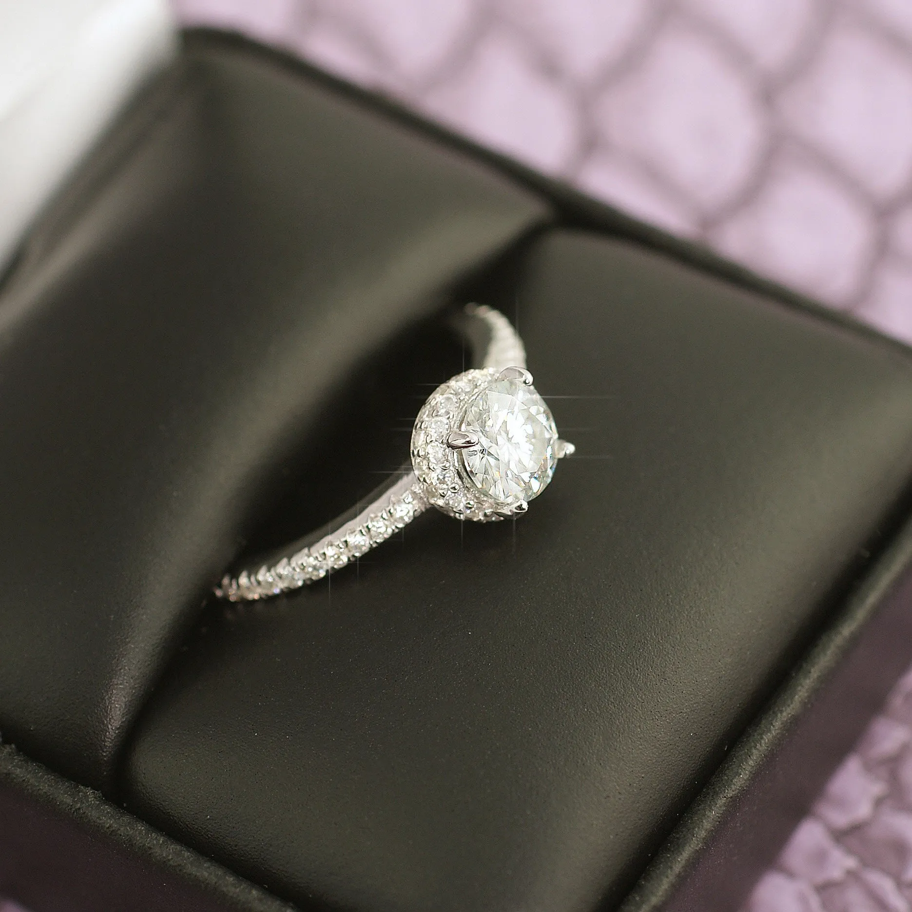 1.17 CTW Moissanite Round Fancy Halo Engagement Ring