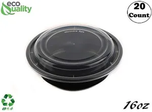 16 Oz - 20 Count - Round Microwaveable Plastic Meal Prep Containers With Lids - Food Storage Container - Certified Bpa-Free, Stackable, Reusable Microwave, Dishwasher, Freezer Safe, Disposable (Black)
