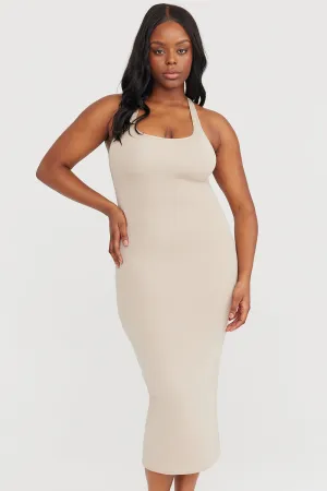 365 RACERBACK BODYCON MIDI DRESS - SAND