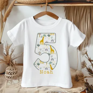 5th Birthday Giraffe Theme Personalised Kids T Shirt