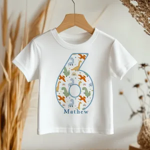6th Birthday Dinosaur Pattern Personalised Kids T Shirt