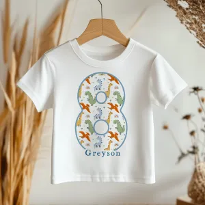 8th Birthday Dinosaur Pattern Personalised Kids T Shirt