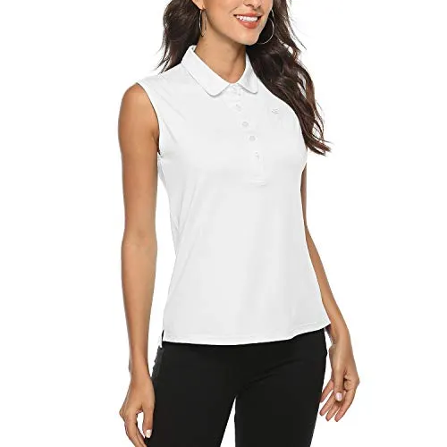 AIRIKE Golf Polo Shirts for Women Sleeveless Summer Sports Athletic Fashionable Workwear-Quick Dry Womens Tank Tops (White, Small)