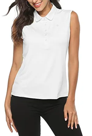 AIRIKE Golf Polo Shirts for Women Sleeveless Summer Sports Athletic Fashionable Workwear-Quick Dry Womens Tank Tops (White, Small)