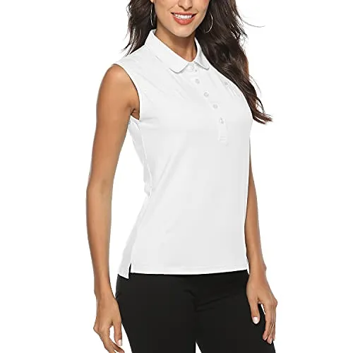 AIRIKE Golf Polo Shirts for Women Sleeveless Summer Sports Athletic Fashionable Workwear-Quick Dry Womens Tank Tops (White, Small)