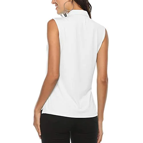 AIRIKE Golf Polo Shirts for Women Sleeveless Summer Sports Athletic Fashionable Workwear-Quick Dry Womens Tank Tops (White, Small)