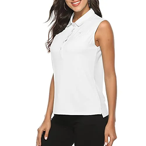AIRIKE Golf Polo Shirts for Women Sleeveless Summer Sports Athletic Fashionable Workwear-Quick Dry Womens Tank Tops (White, Small)