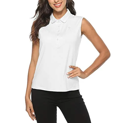 AIRIKE Golf Polo Shirts for Women Sleeveless Summer Sports Athletic Fashionable Workwear-Quick Dry Womens Tank Tops (White, Small)