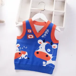 Baby Boys Cartoon Print Knitted Vest - Blue, Navy, Green