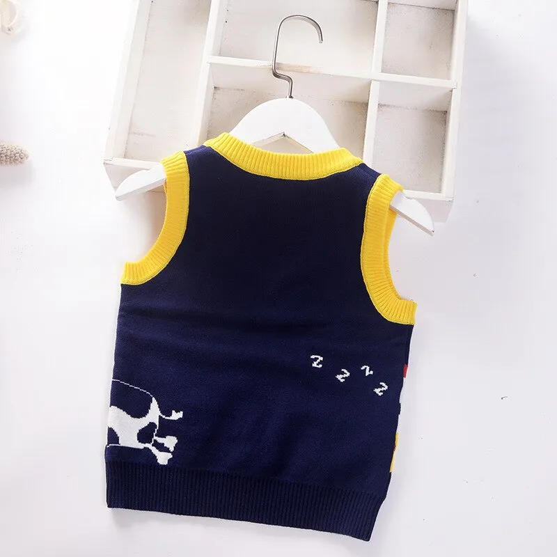 Baby Boys Cartoon Print Knitted Vest - Blue, Navy, Green