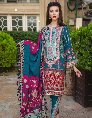 Beautiful Indian designer linen outfit in cyan green color # P2411