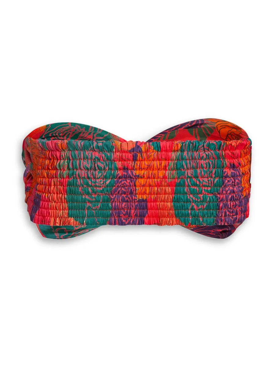 Bia Printed Twist Silk Bandeau Top - Caribe Rose