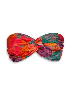 Bia Printed Twist Silk Bandeau Top - Caribe Rose