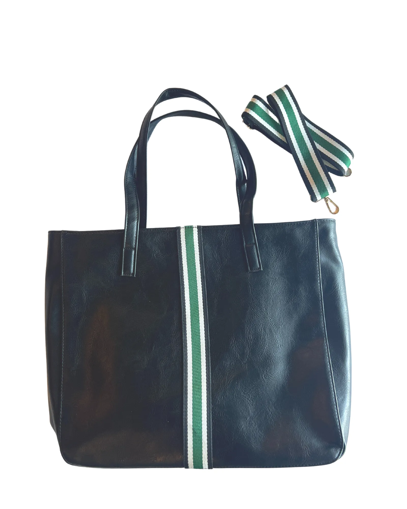Black   Green Stripe Vegan Tote
