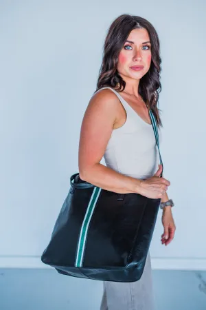 Black   Green Stripe Vegan Tote