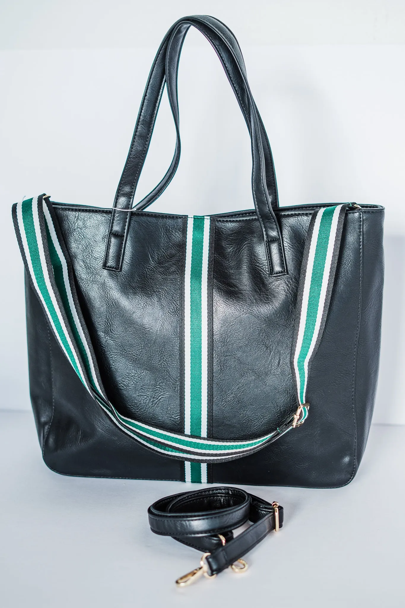 Black   Green Stripe Vegan Tote