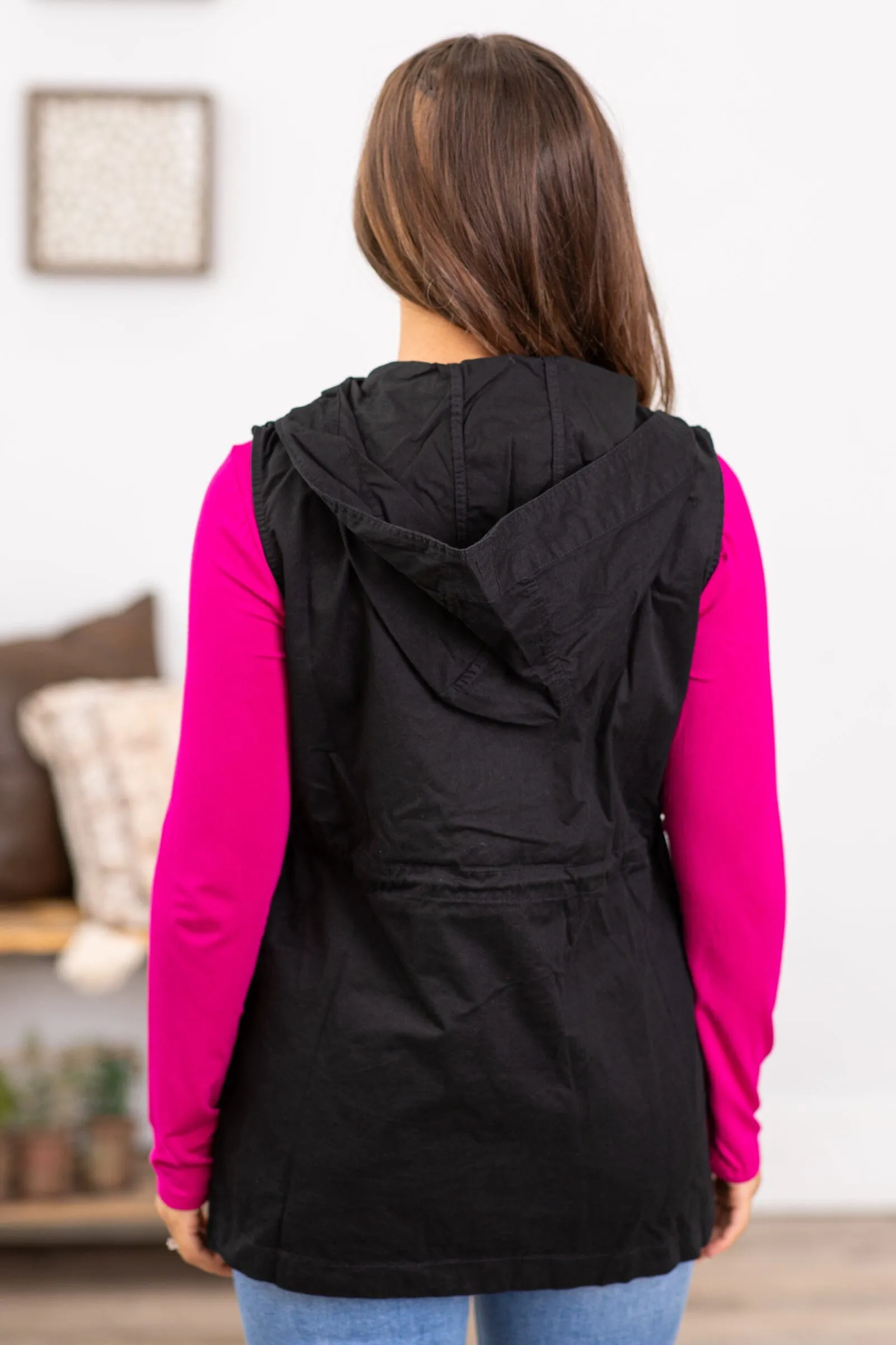 Black Military Vest With Hood