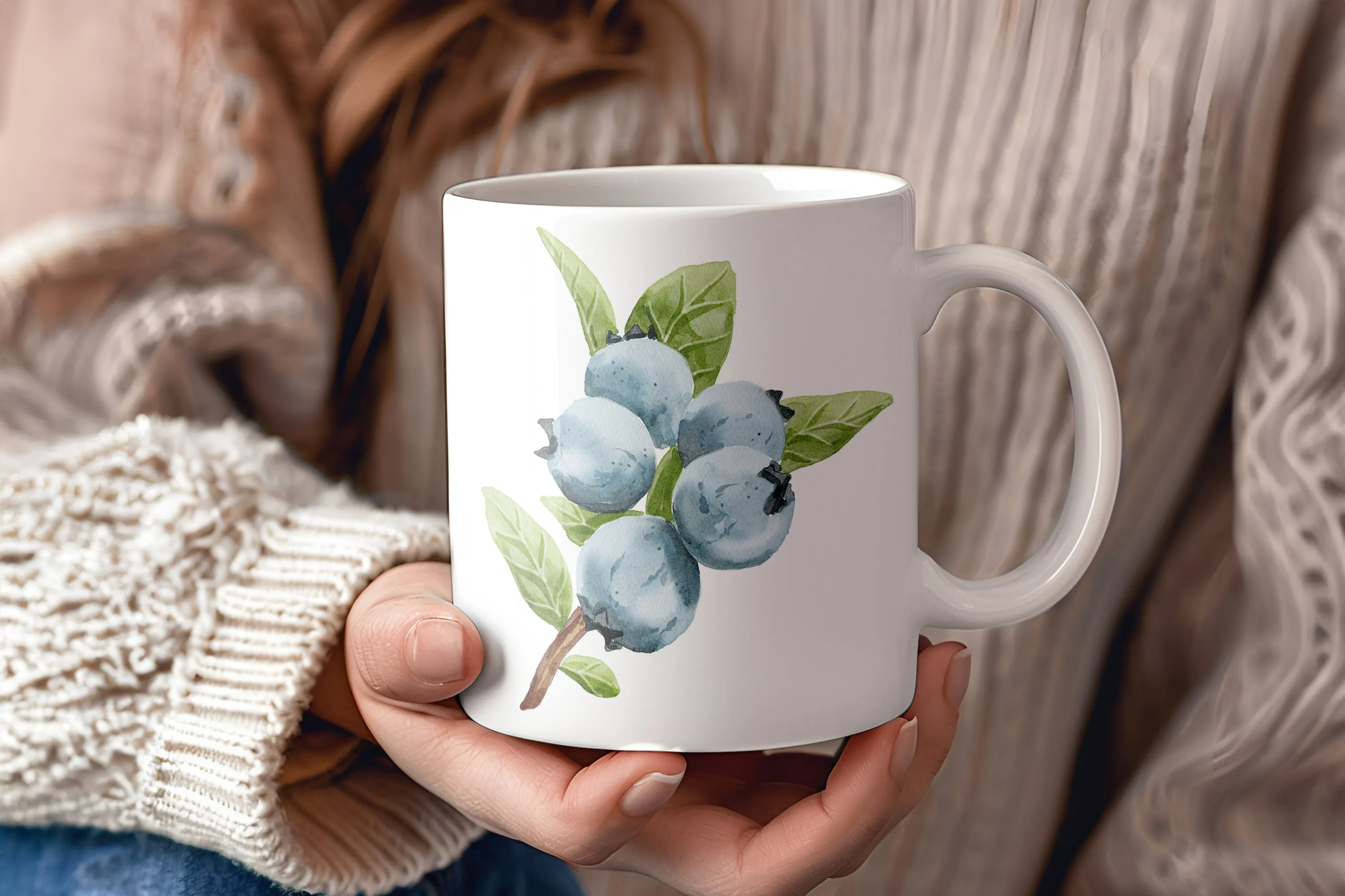 Blueberries coffee mug | 11 oz ceramic coffee mug | Preppy Coastal collection