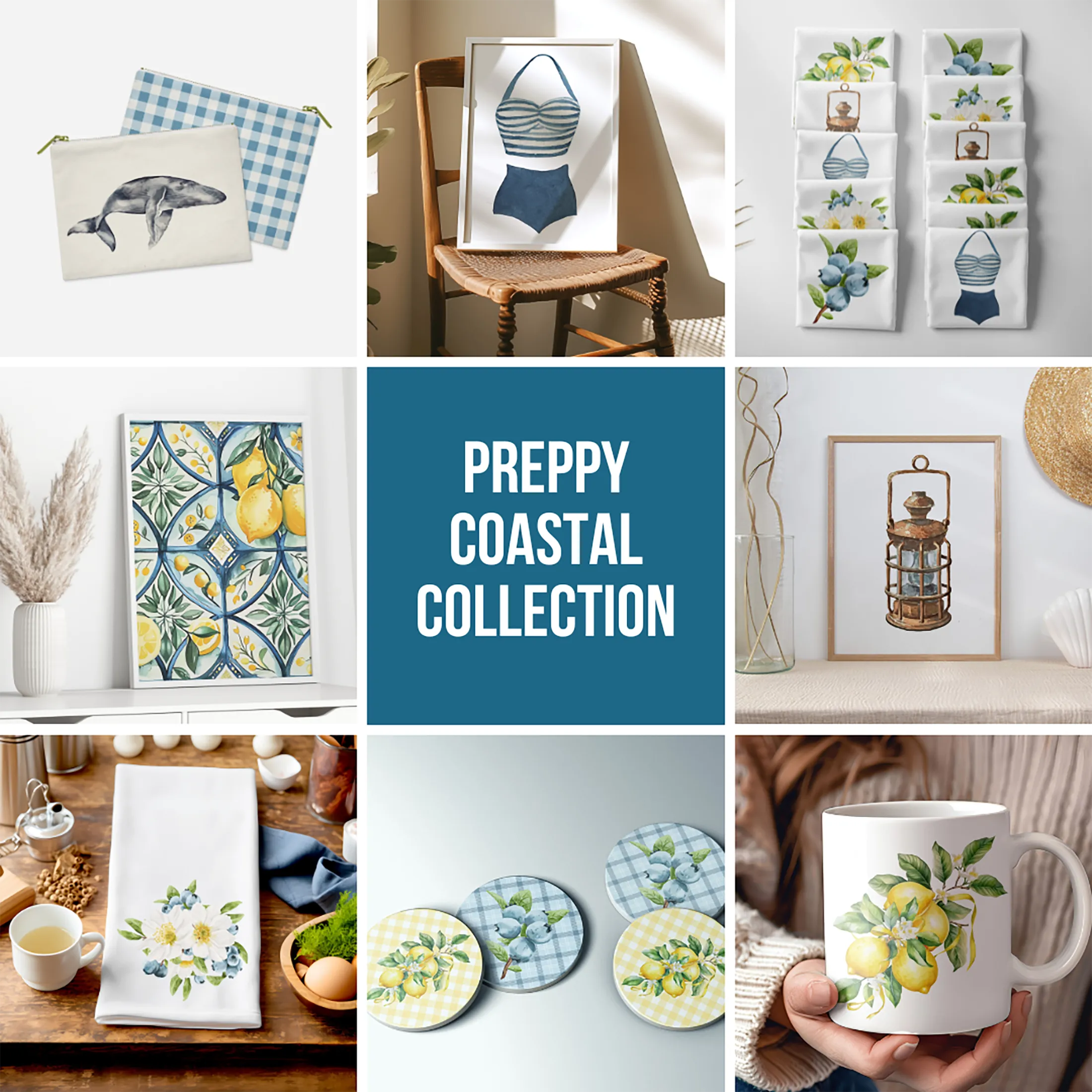 Blueberries coffee mug | 11 oz ceramic coffee mug | Preppy Coastal collection
