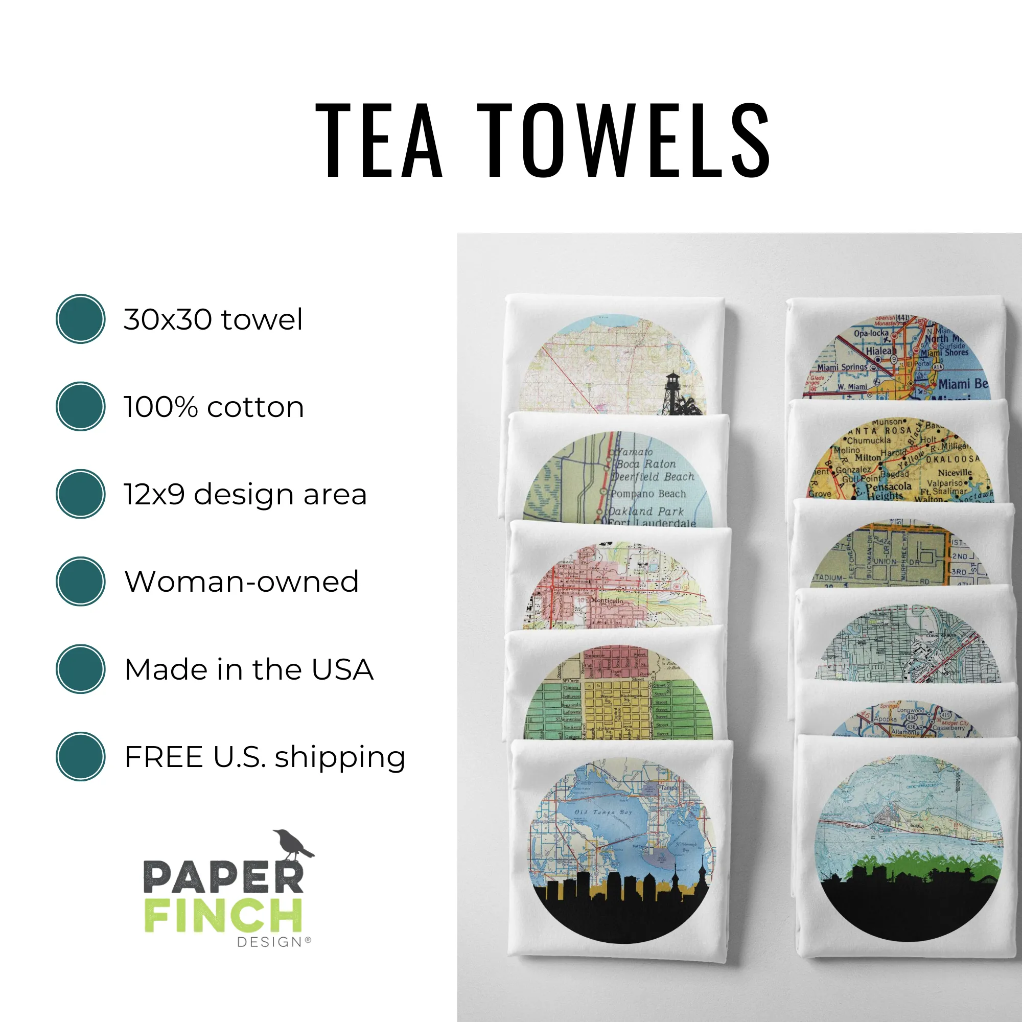 Blueberry illustration cotton Tea Towel | farmhouse kitchen decor | Preppy Coastal Collection