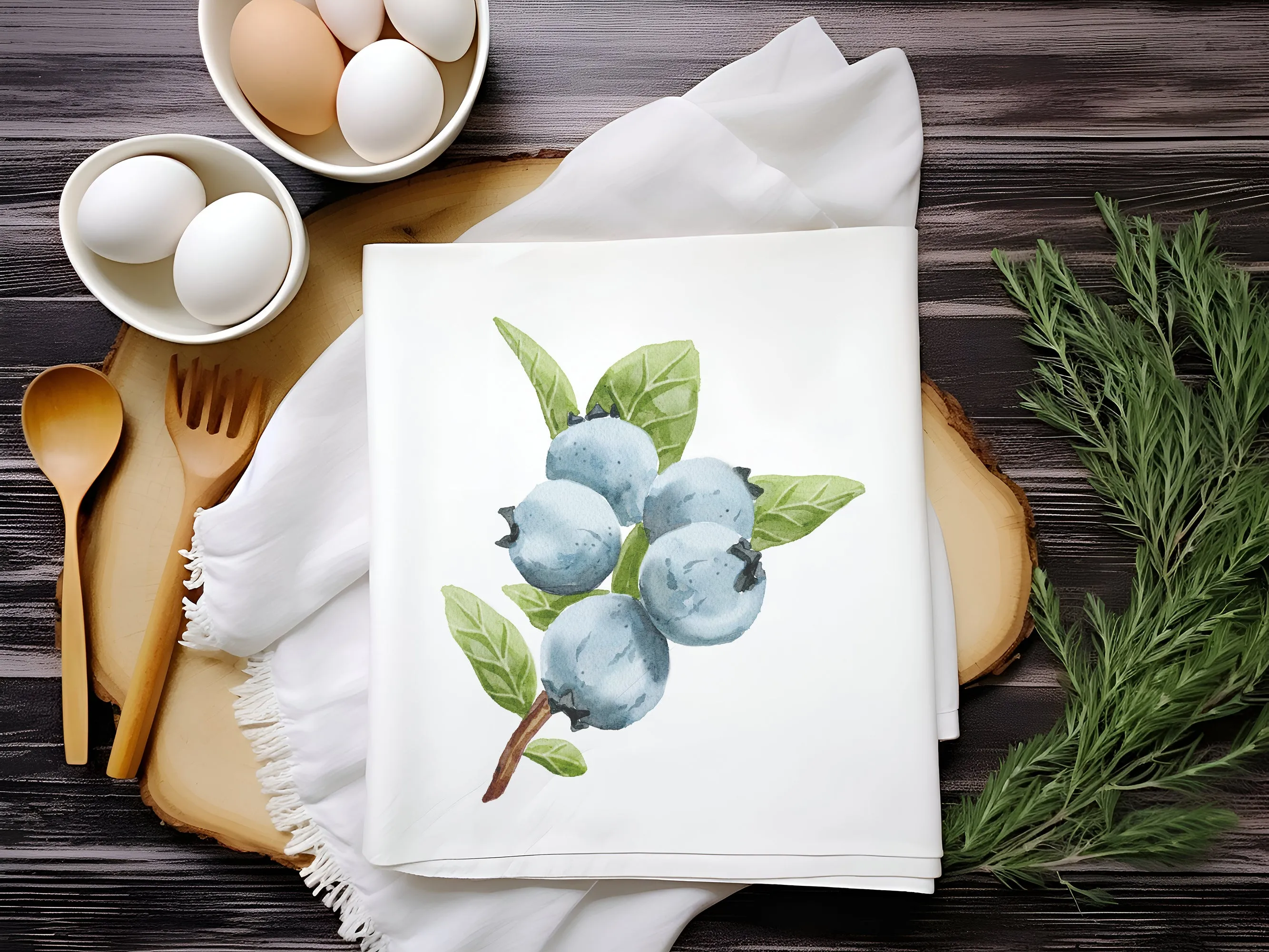 Blueberry illustration cotton Tea Towel | farmhouse kitchen decor | Preppy Coastal Collection