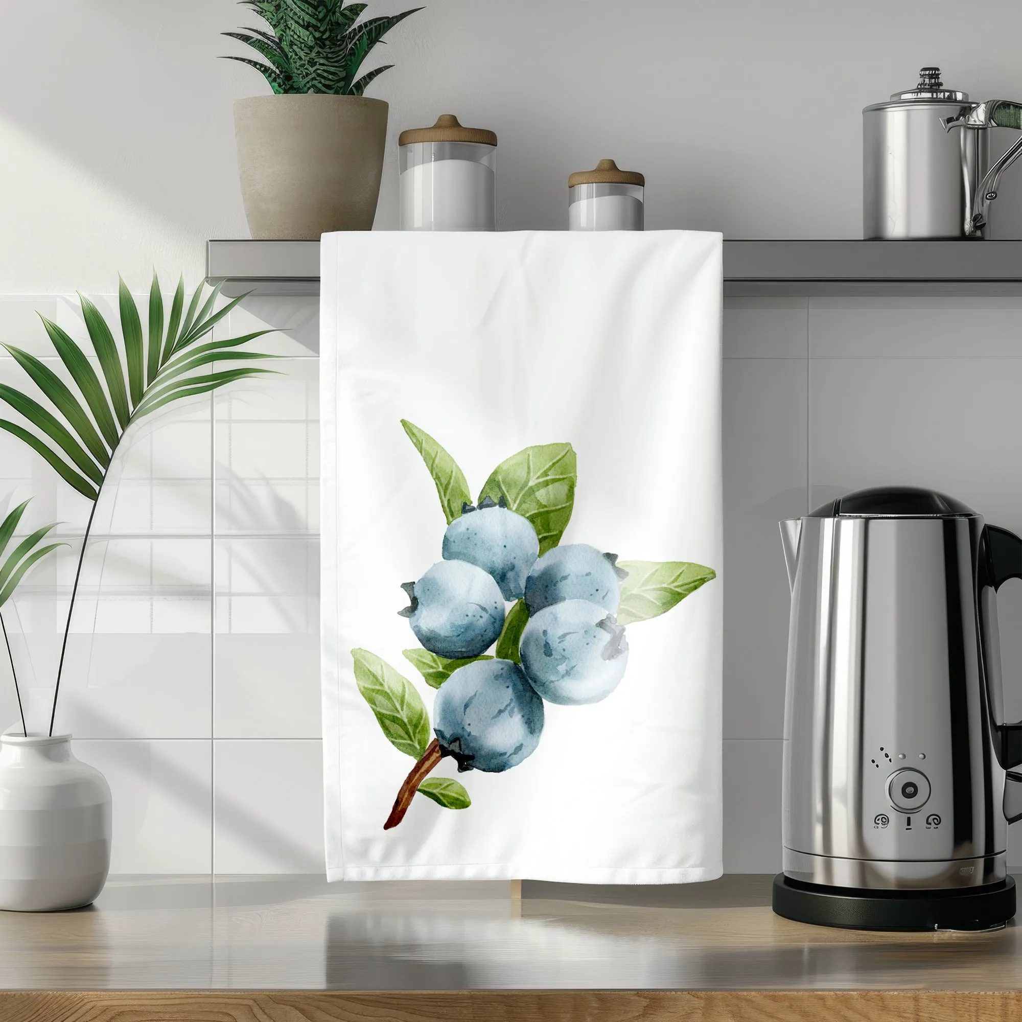 Blueberry illustration cotton Tea Towel | farmhouse kitchen decor | Preppy Coastal Collection