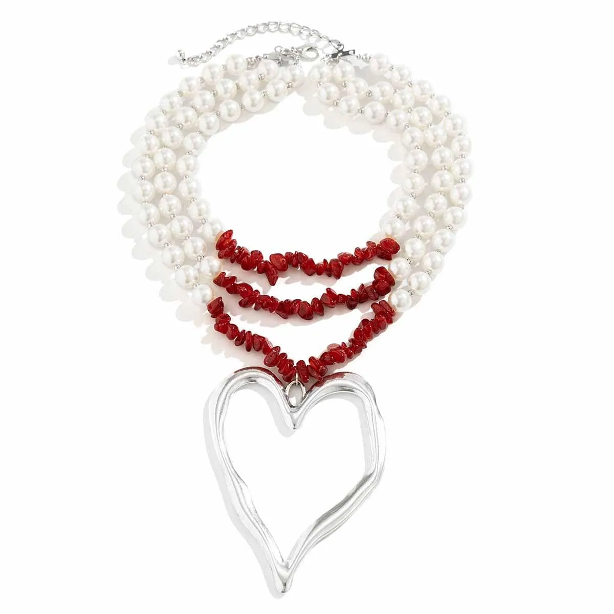 Bohemia Layered Heart Pendant Turquoise Pearl Chain Choker Necklace