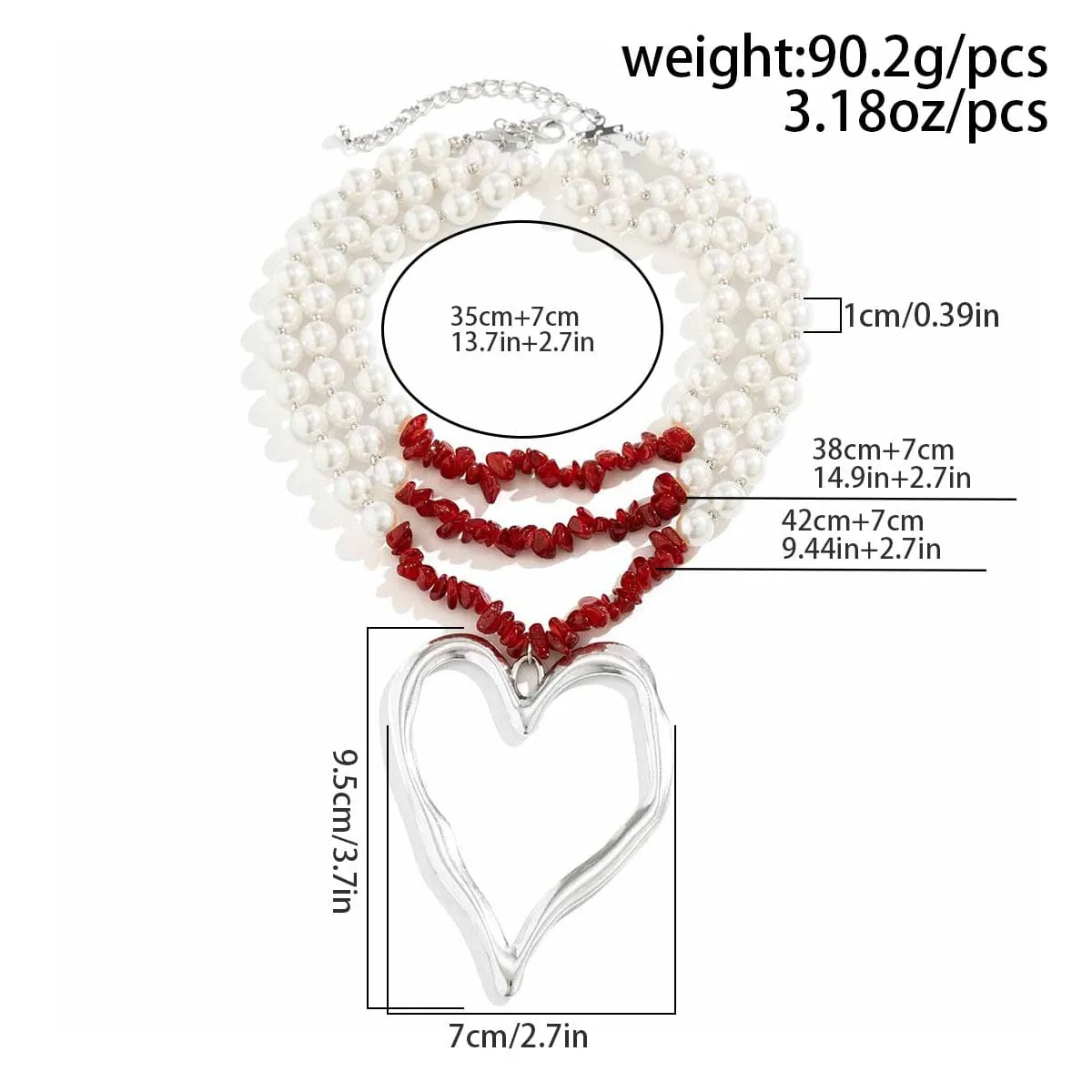 Bohemia Layered Heart Pendant Turquoise Pearl Chain Choker Necklace