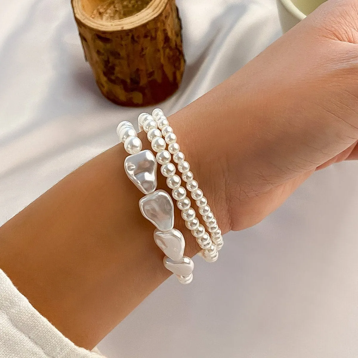 Boho Layered Irregular Pearl Chain Bracelet