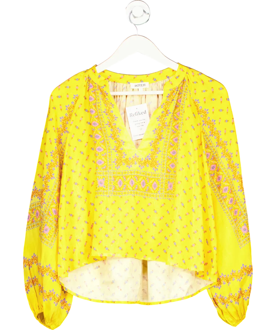 Boteh Yellow Bon Bon Smock Blouse UK 8