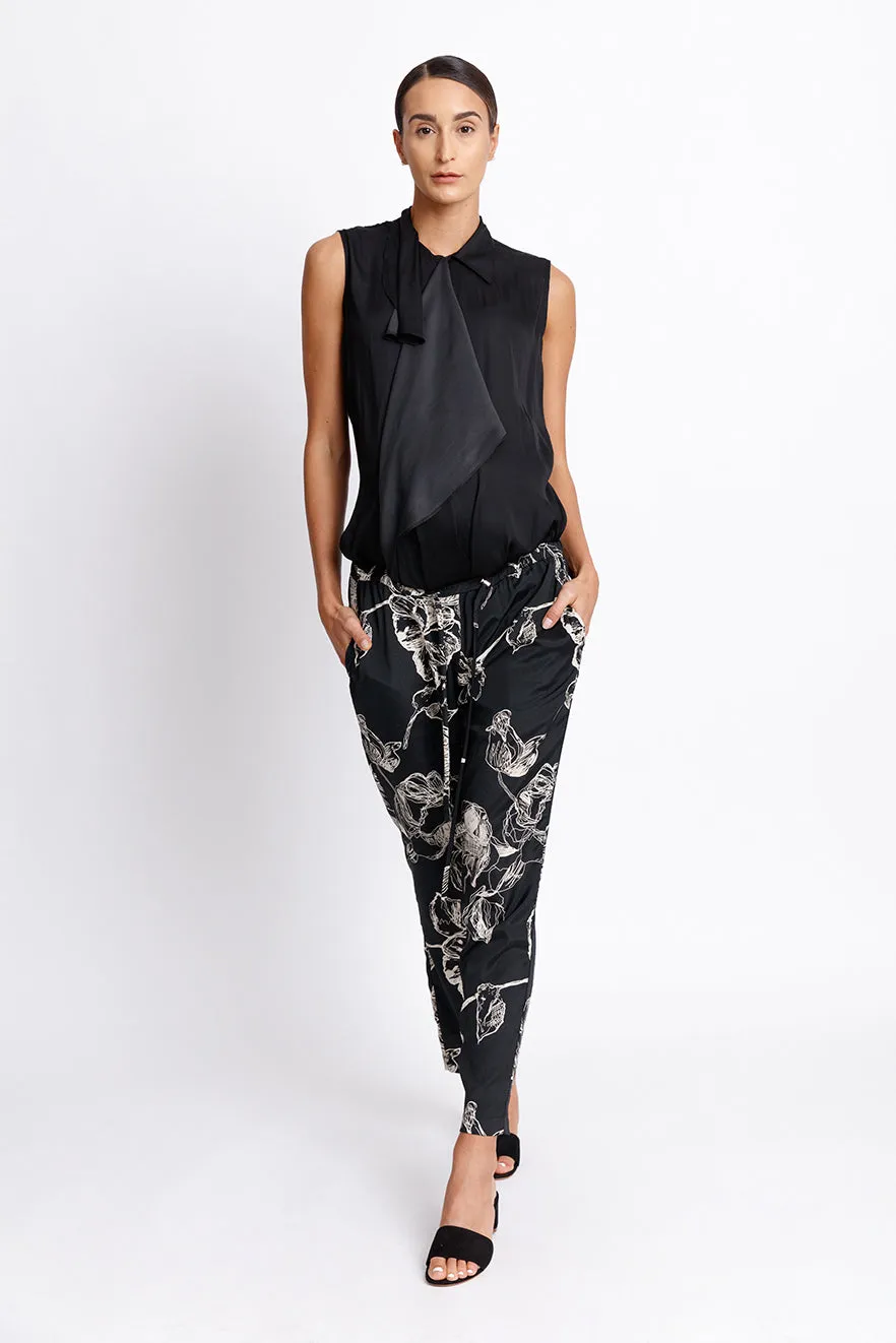 Bow Tie Wrap Blouse - Charcoal