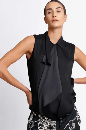 Bow Tie Wrap Blouse - Charcoal