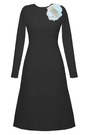 CaeliNYC Dorothea A-line Long Sleeve Dress with Flower Applique