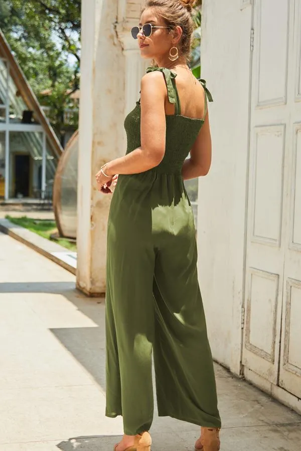Casual Bow Tie Shoulder Wide-leg Jumpsuit