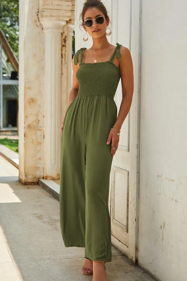 Casual Bow Tie Shoulder Wide-leg Jumpsuit