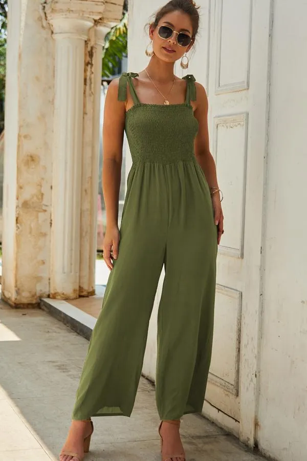 Casual Bow Tie Shoulder Wide-leg Jumpsuit
