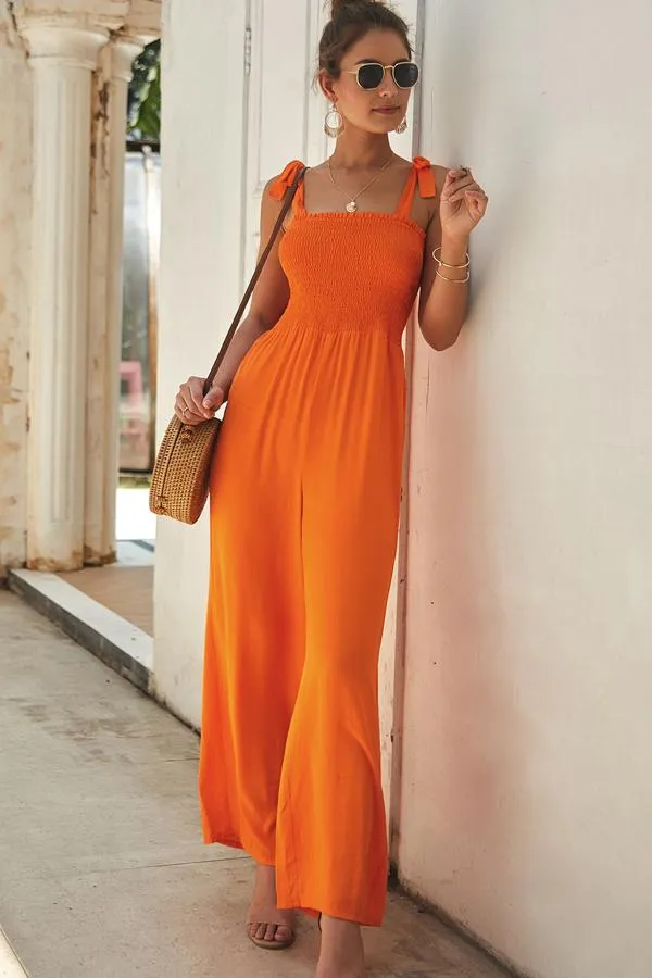 Casual Bow Tie Shoulder Wide-leg Jumpsuit