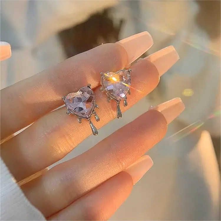 Chic Crystal Heart Melting Earrings