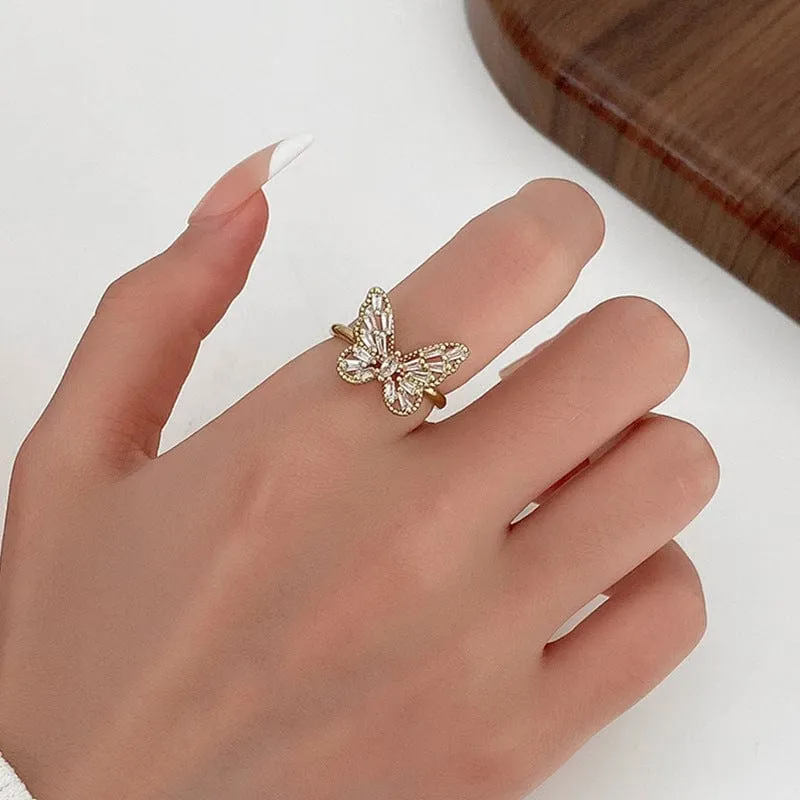 Chic CZ Inlaid Hollowed-out Butterfly Ring