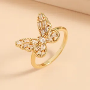 Chic CZ Inlaid Hollowed-out Butterfly Ring