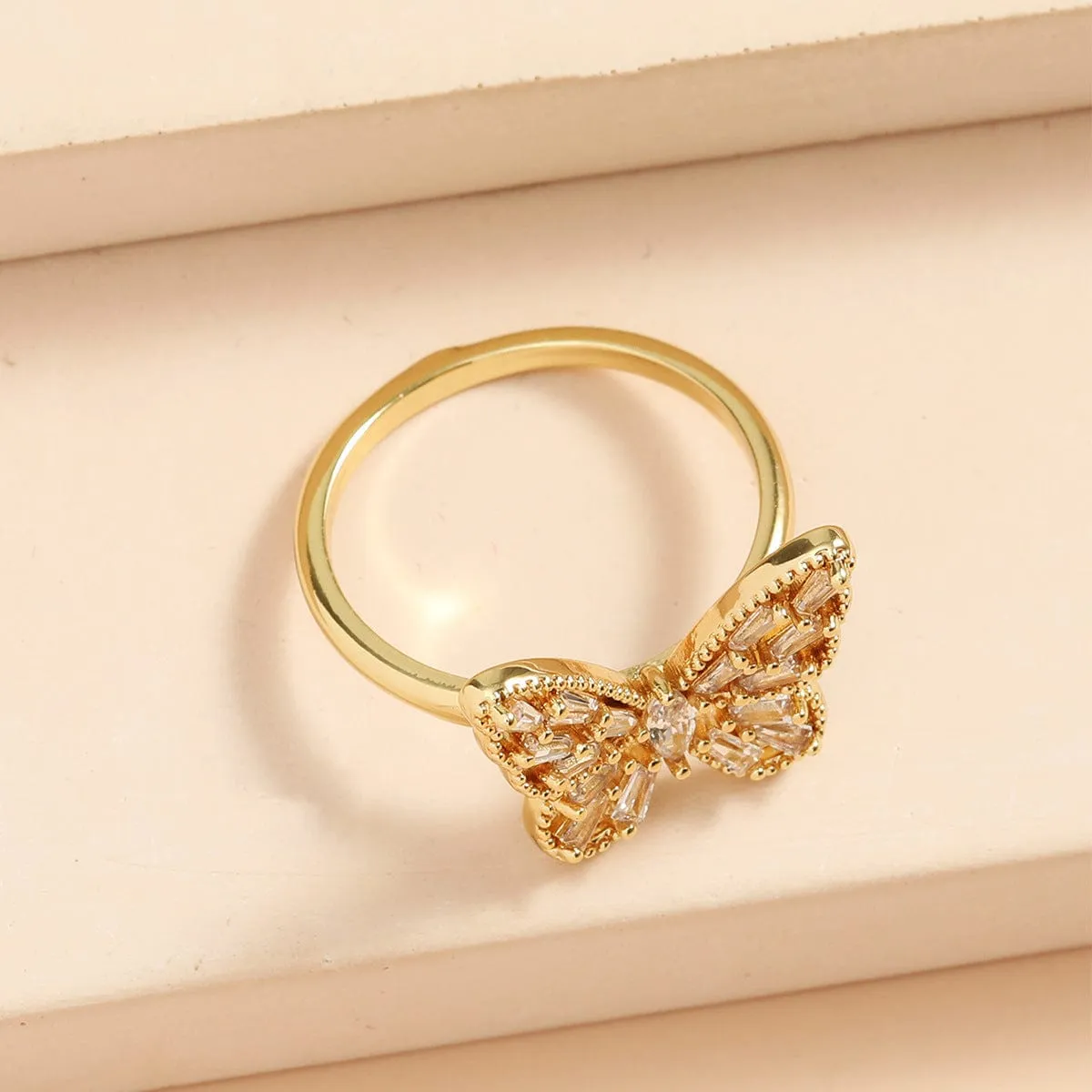 Chic CZ Inlaid Hollowed-out Butterfly Ring