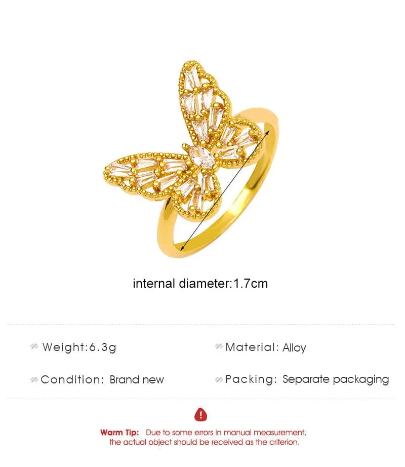 Chic CZ Inlaid Hollowed-out Butterfly Ring