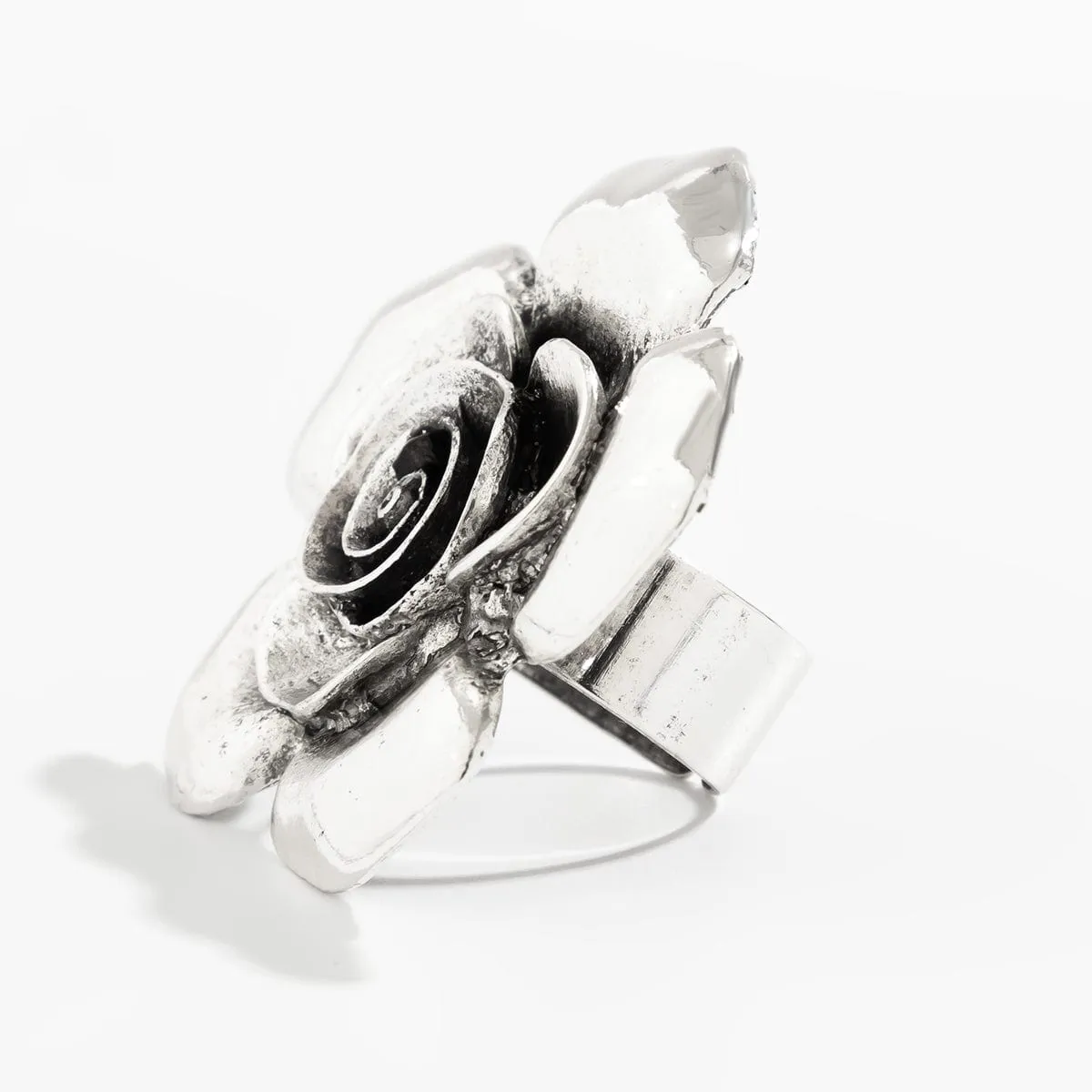 Chic Silver Tone Flower Open Ring