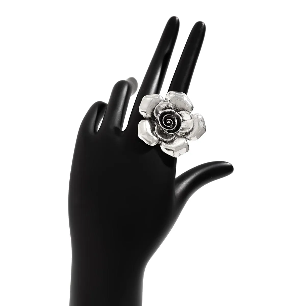 Chic Silver Tone Flower Open Ring