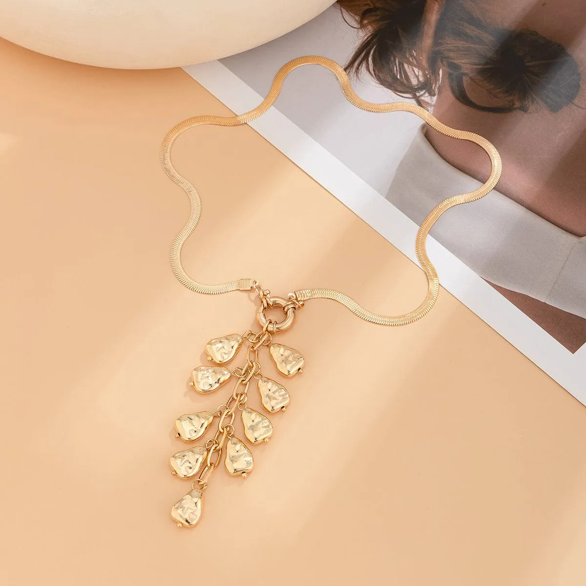 Chic Textured Waterdrop Tassel Herringbone Necklace