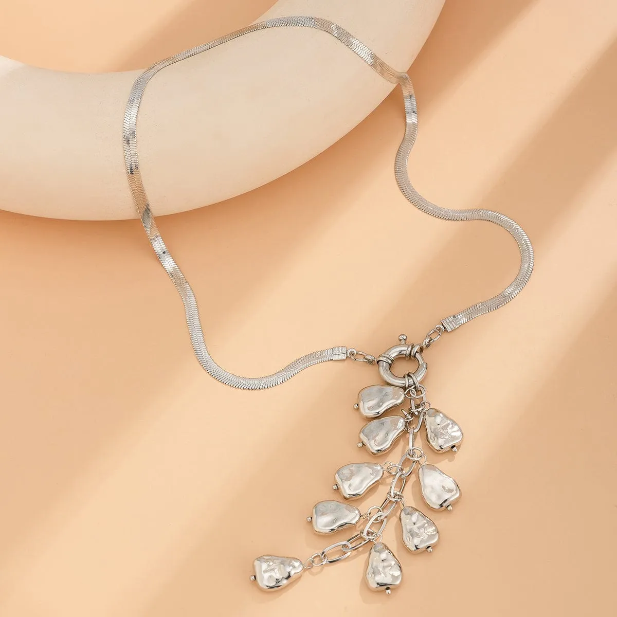 Chic Textured Waterdrop Tassel Herringbone Necklace